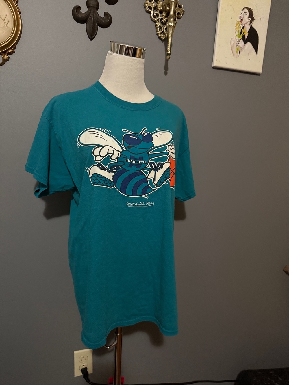 Mitchell & Ness Teal Charlotte Hornets Graphic Tee